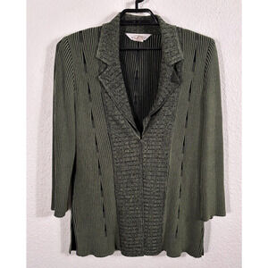 Exclusively Misook Cardigan Womens Large Green Acrylic Long Sleeves Knit Striped